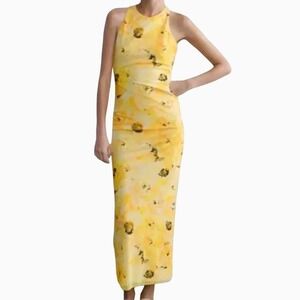 Zara‎ Women's Yellow Floral Print Sleeveless Boho Maxi Dress Razor Back Large